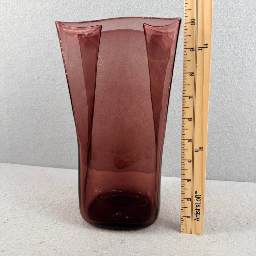 Blenko 8813M Art Glass Paper Bag Vase Amethyst Purple Signed 2018 10" MCM - Picture 8 of 13